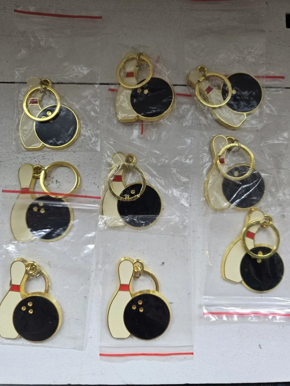 (Set of 12) Gold Bowling Pin & Black Ball Keychain - Classic Bowling Charm